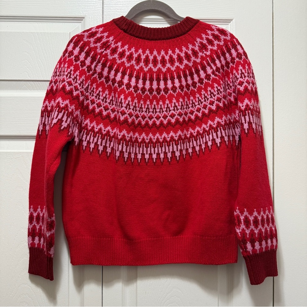Size SMALL Vineyard Vines Red & Pink Fair Isle Wool Sweater, Nordic Crewneck NWT - Picture 3 of 9